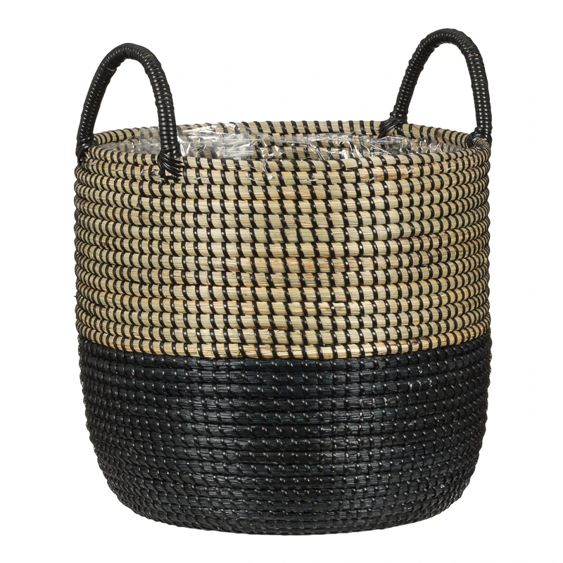 Scheurich Seagrass 39 Basket Planter with Seagrass Handles, Colour: Nature Black, 39 cm Diameter, 34 cm High, 38.6 L Vol.