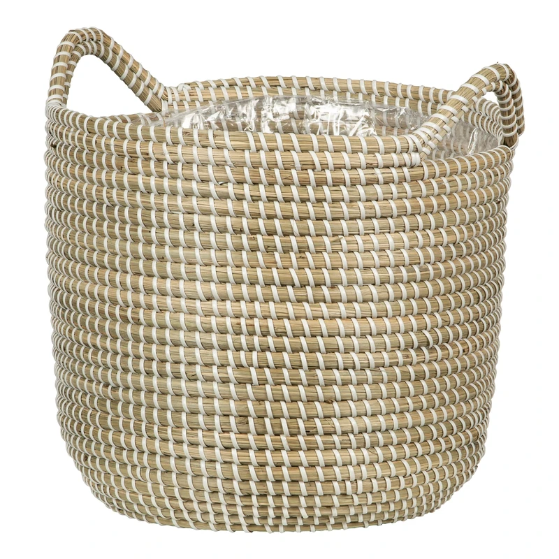 Scheurich Seagrass 32 Basket Planter with Seagrass Handles, White, 32 cm Diameter, 30.5 cm High, 26.9 Litres