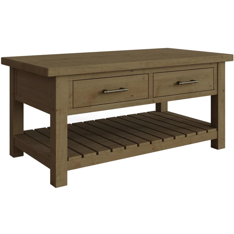 FWStyle Reclaimed Pine Storage Coffee Table in a Rustic Farmhouse Driftwood Finish.Size : W120cm x D60cm x H46cm