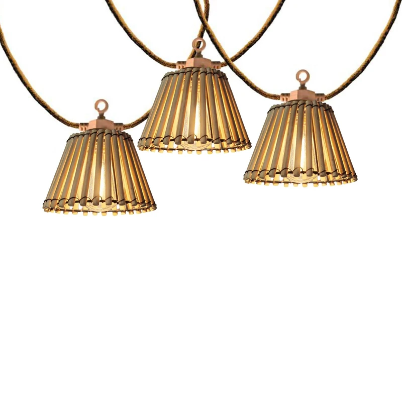 Outdoor Fairy Lights, Connectable, 10 Natural Bamboo Lampshades, Natura Light Hybrid, Warm White, 8 m, Solar and Mains