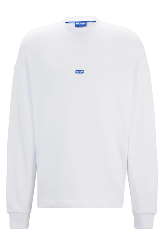 HUGO Mens Nedro Cotton-terry sweatshirt with blue logo label