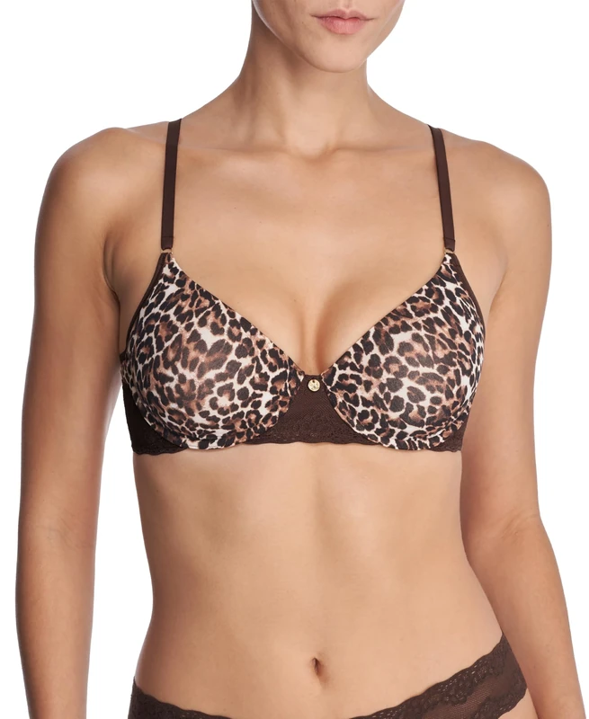 Natori Women's Bliss Perfection Contour Underwire T-Shirt Bra, Opaque, French Roast Leopard Print, 34C