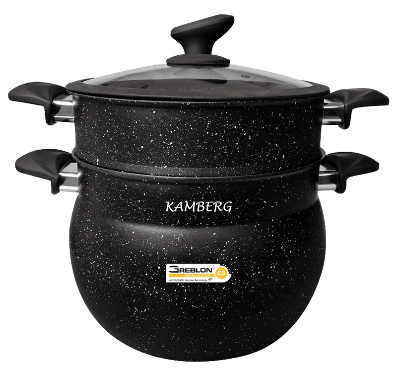 Kamberg - Couscoussier/Steamer/Steamer 3 in 1 - Diameter 24 cm - 8 litres - Aluminium - Convercle in Glass - Suitable for All Heat Sources Including Induction - 0008229 - Image 1