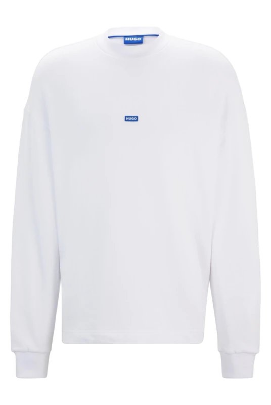 HUGO Mens Nedro Cotton-terry sweatshirt with blue logo label