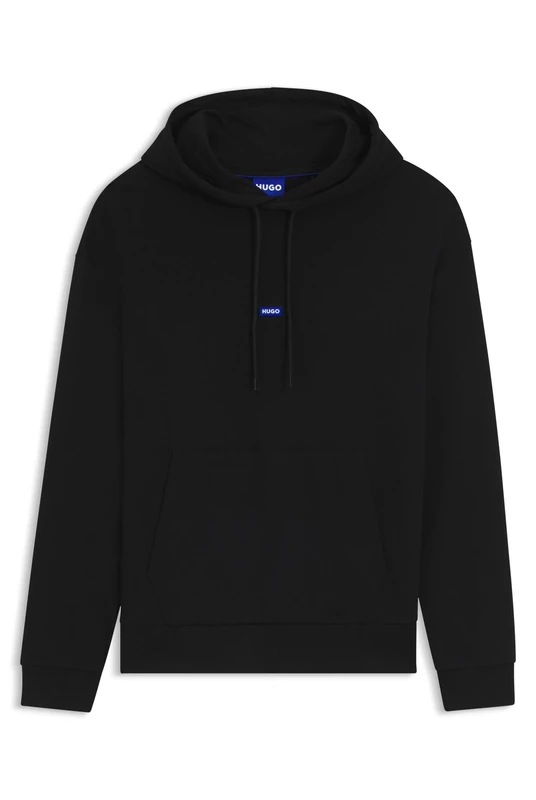 HUGO Mens Nalonso Cotton-terry hoodie with blue logo patch
