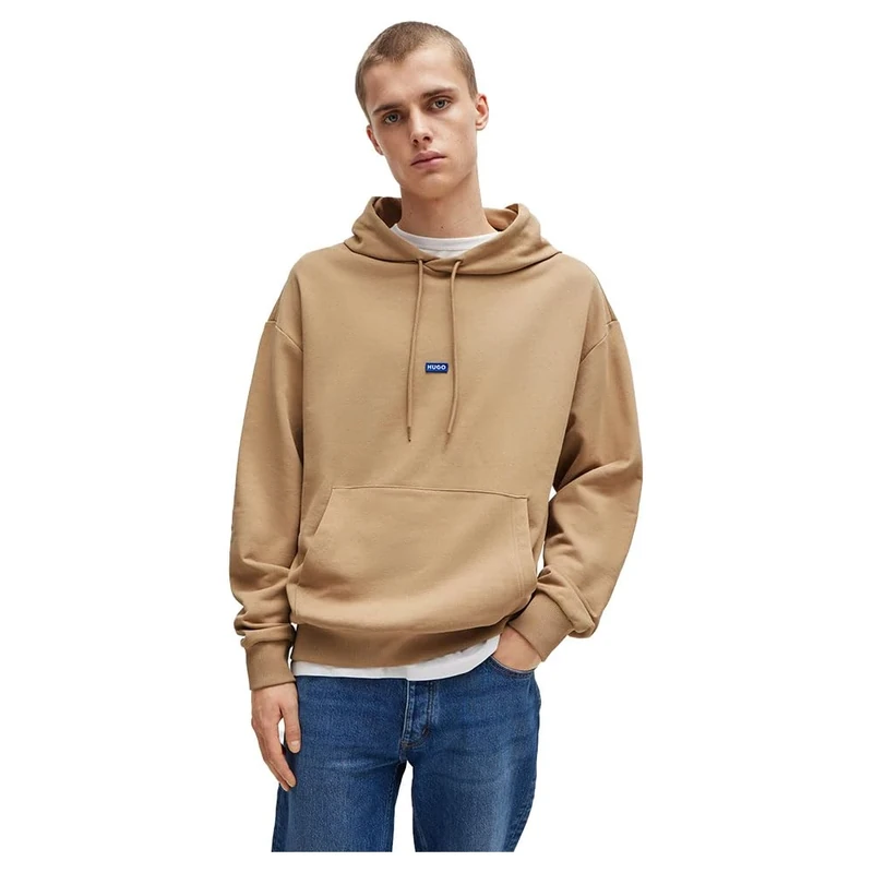 HUGO Mens Nalonso Cotton-terry hoodie with blue logo label