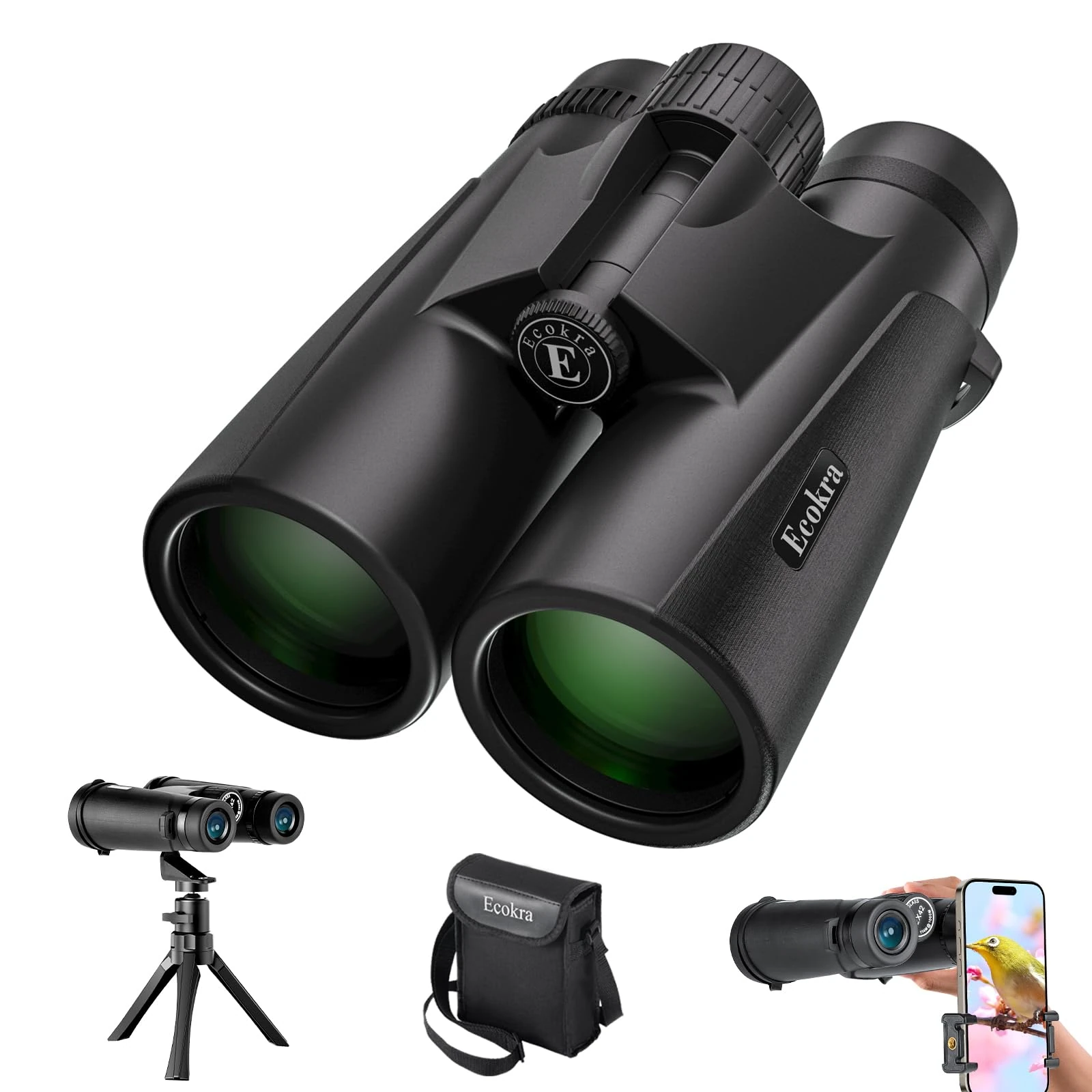 12x42 HD Binoculars for Adults, High Power Binoculars with Tripod Phone Adapter, Waterproof Compact Bino-culars for Bird Watching Hunting Stargazing, Clear Low Light Night Vision, BAK4, FMC Prisms