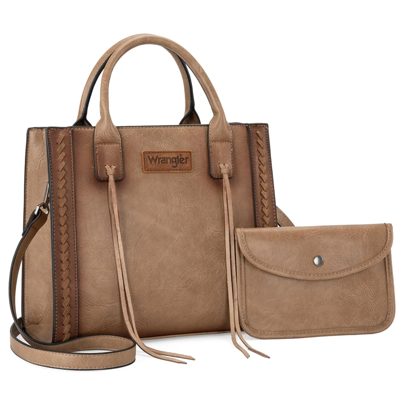 MONTANA WEST Wrangler Tote Bag for Women Western Cowhide Purse and Wallet Set, Vintage Khaki