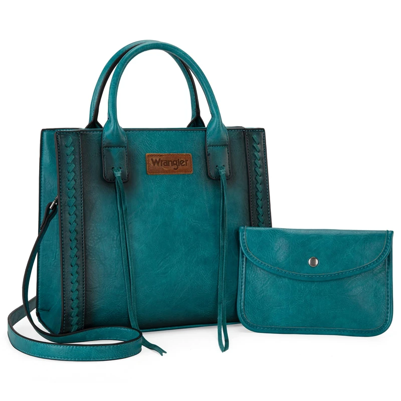 MONTANA WEST Wrangler Tote Bag for Women Western Cowhide Purse and Wallet Set, Vintage Turquoise