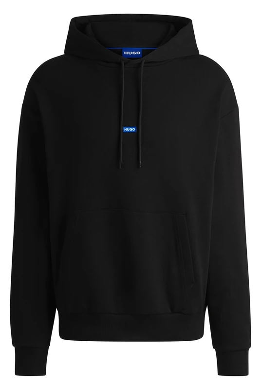HUGO Mens Nalonso Cotton-terry hoodie with blue logo patch