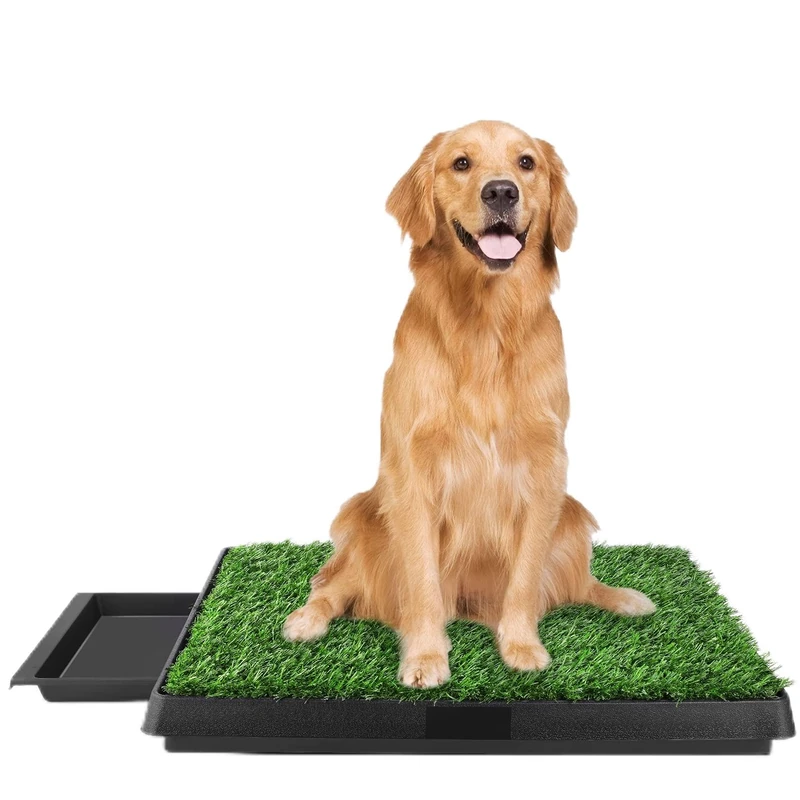 Dog Toilet 63 x 50 cm with Three-Level Structure and Artificial Grass, Suitable for Small Dogs and Older Dogs, Training Behavior Packed with Two Pieces of Turf, Improved Hem