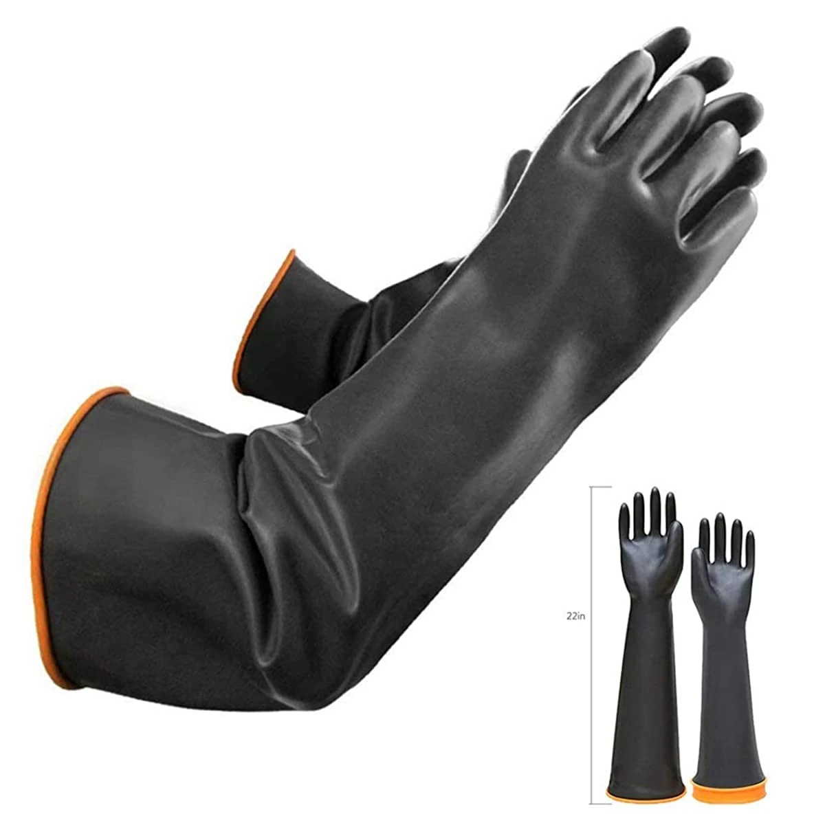 Albefer 22" Long Rubber Gloves Chemical Resistant Gloves Heavy Duty Rubber Gloves Cleaning Drain PPE Safety Gloves Latex Waterproof Work Gloves Resist Strong Acid, Alkali and Oil, Non-Slip, 1 Pair