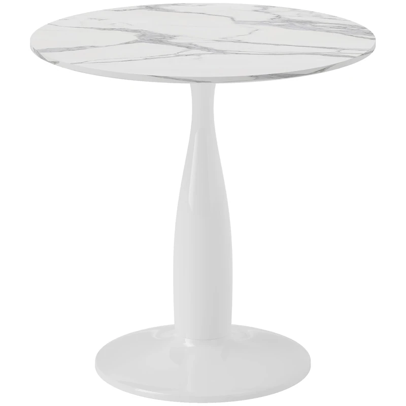 HOMCOM Round Dining Table for 2, Modern Kitchen Table with Steel Base, Non-slip Foot Pad for Living Room, Dining Room, Faux Marbled White