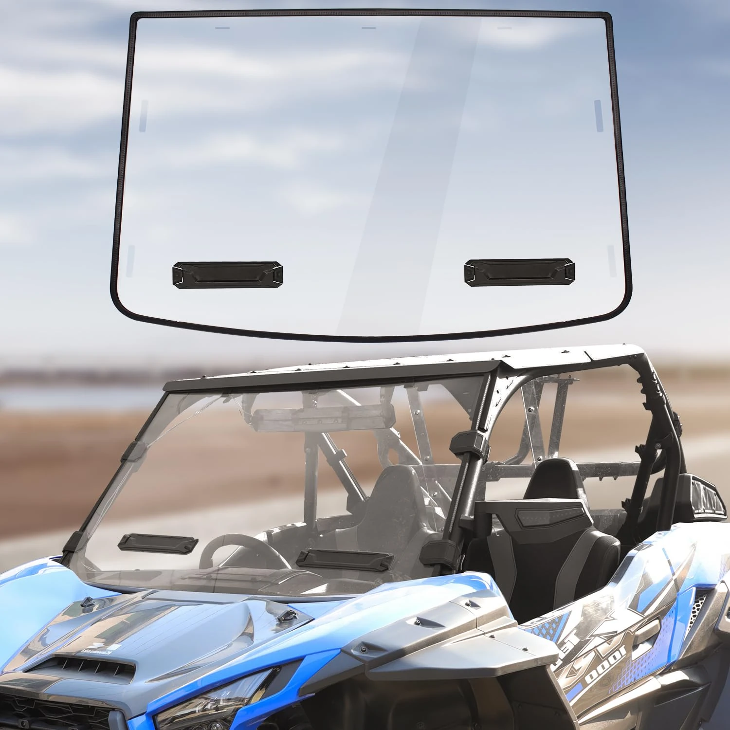 CUSAUTV Front Vented Full Windshield Compatible with Kawasaki Teryx KRX 1000 2020-2024 Accessories Scratch Resistant Polycarbonate Dustproof Transparent Clear vision Full Windscreen