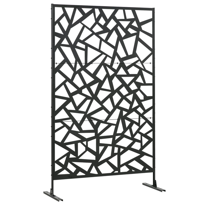 Outsunny 6.5FT Decorative Garden Privacy Screen - Black Metal