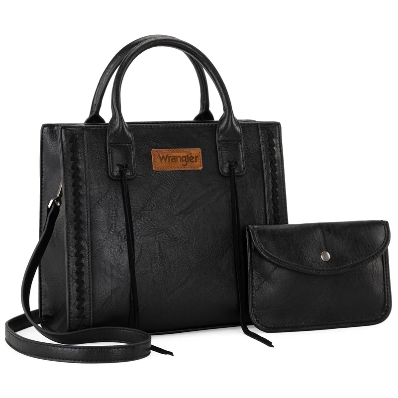 MONTANA WEST Wrangler Tote Bag for Women Western Cowhide Purse and Wallet Set, Vintage Black - Image 1