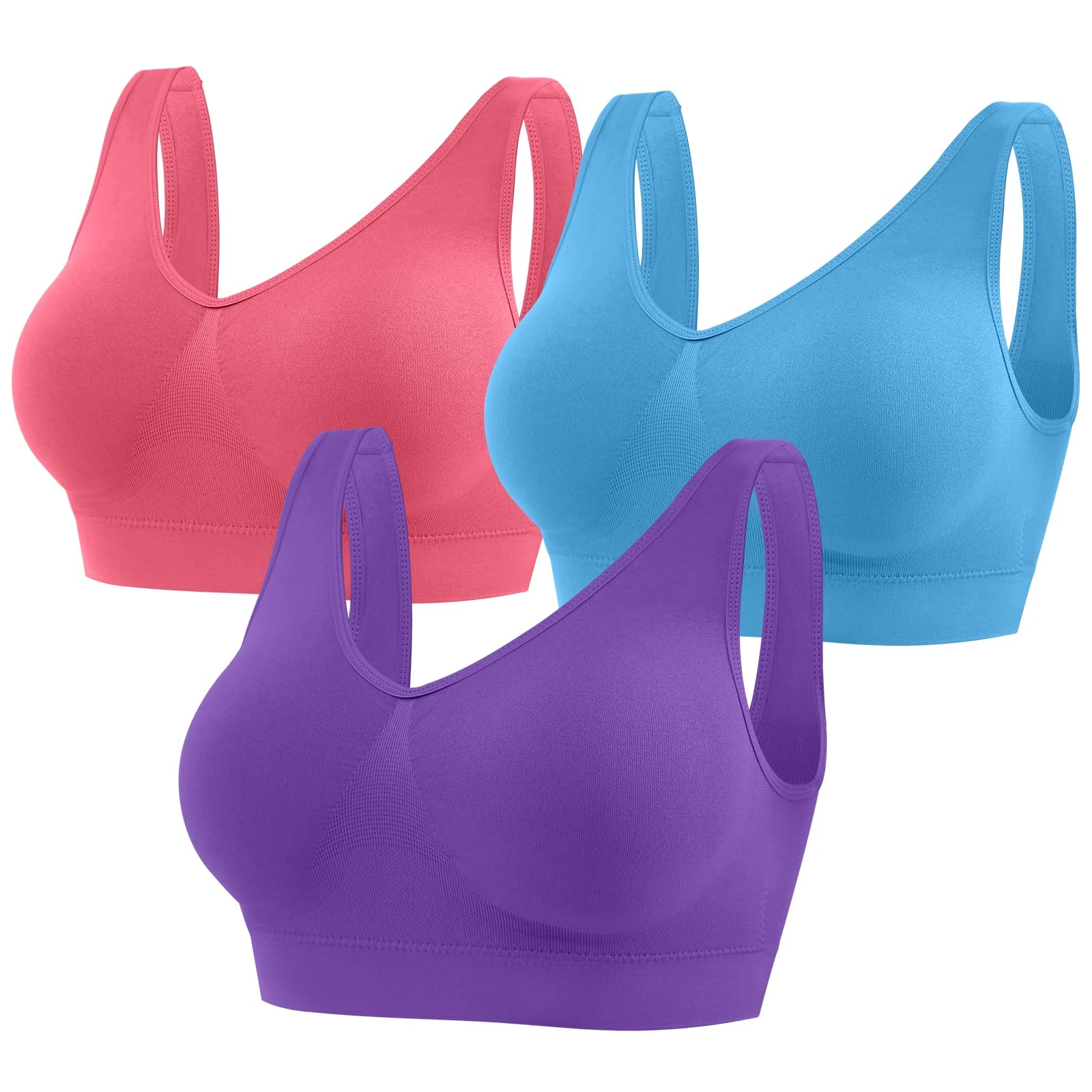 YUTYTH Comfort Bra Women Sports Bras, Wirefree Crop Top for with Removable Pads for Women Sleep Yoga Daily Wear(Blue Purple Red-XL)