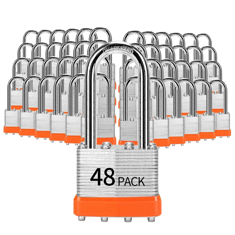 HZSY Padlocks Keyed Alike, Pack of 48, Laminated Steel Keyed Lock (1-9/16", 40mm), Padlocks with Same Key, Long Shackle, for Toolbox, Locker & Storage Unit, and More