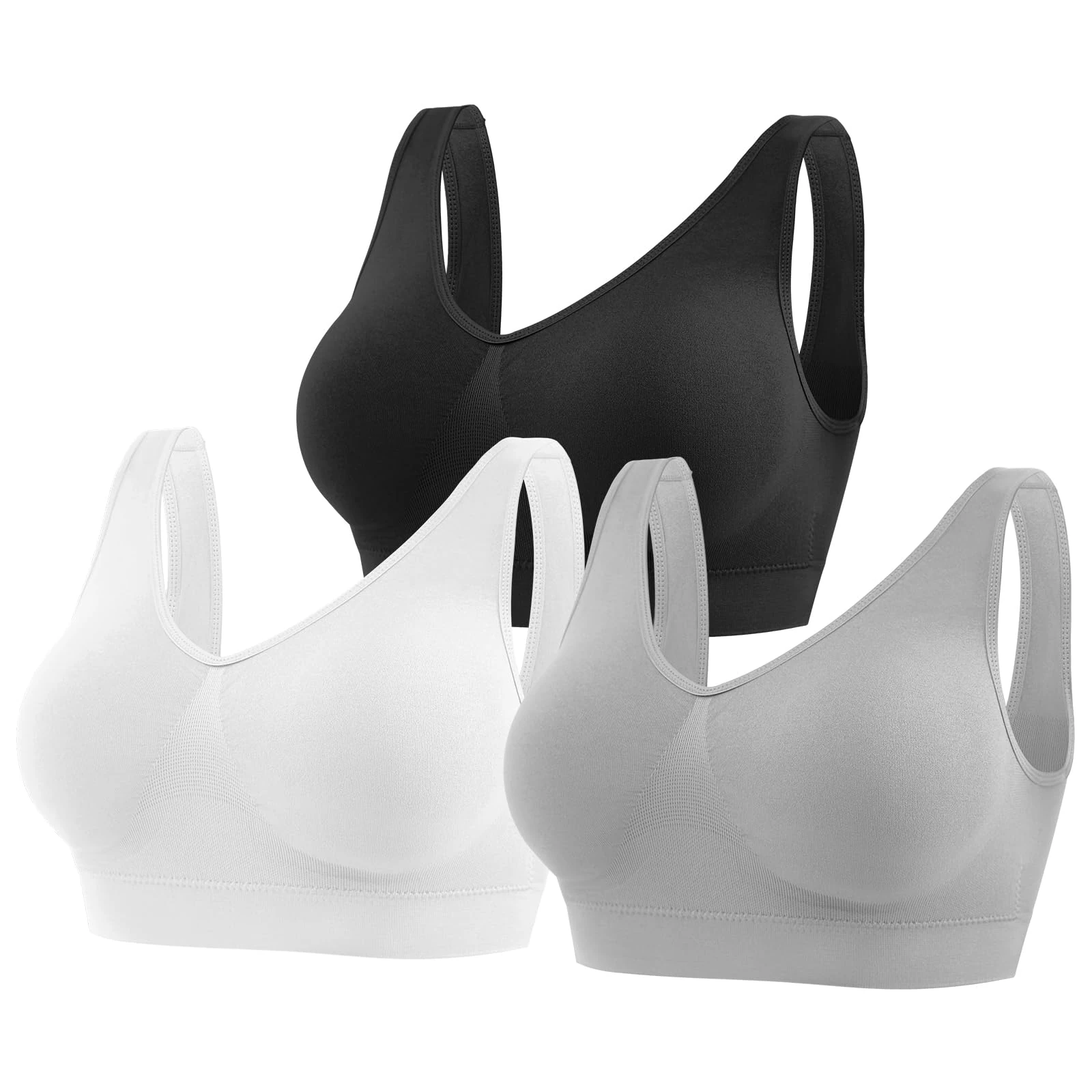 YUTYTH Comfort Bra Women Sports Bras, Wirefree Crop Top for with Removable Pads for Women Sleep Yoga Daily Wear(Black White Grey-XL)