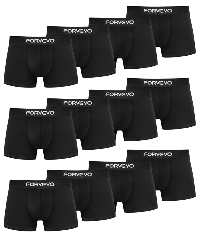 FORVEVO Mens Boxers Shorts, Cotton Underwear Briefs for Men, Breathable Underpants, No Itchy Labels Retro Undertrunk (XXL,12 Pack) Black
