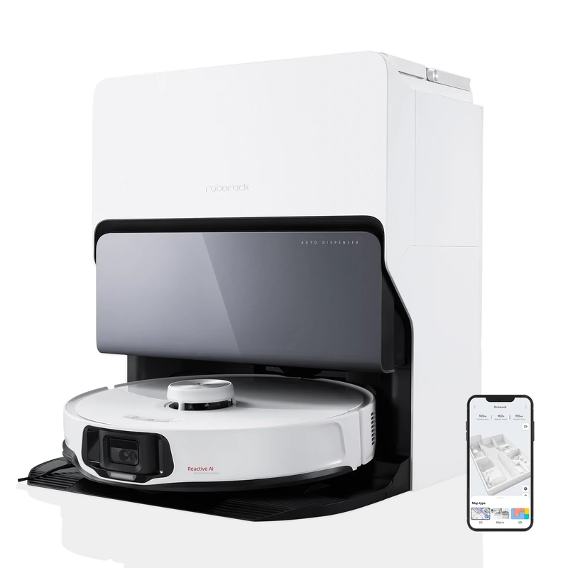 roborock S8 MaxV Ultra White Robot Vacuum Cleaner with Mop, 10000 Pa Suction, Corner to Edge Deep Cleaning, Hot Air Self-Drying, Auto Empty & Refill, Detergent Dispenser (S8MaxVUltraW-EU)