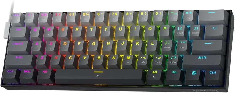 Redragon K617 Magnetic Switch Rapid Trigger Gaming Keyboard, 60% Wired Mechanical Keyboard w/ 8k Hz Polling Rate(0.1ms), Hyper-Fast 0.2mm Actuation Custom Switch Adjustable via Software, Misty Grey