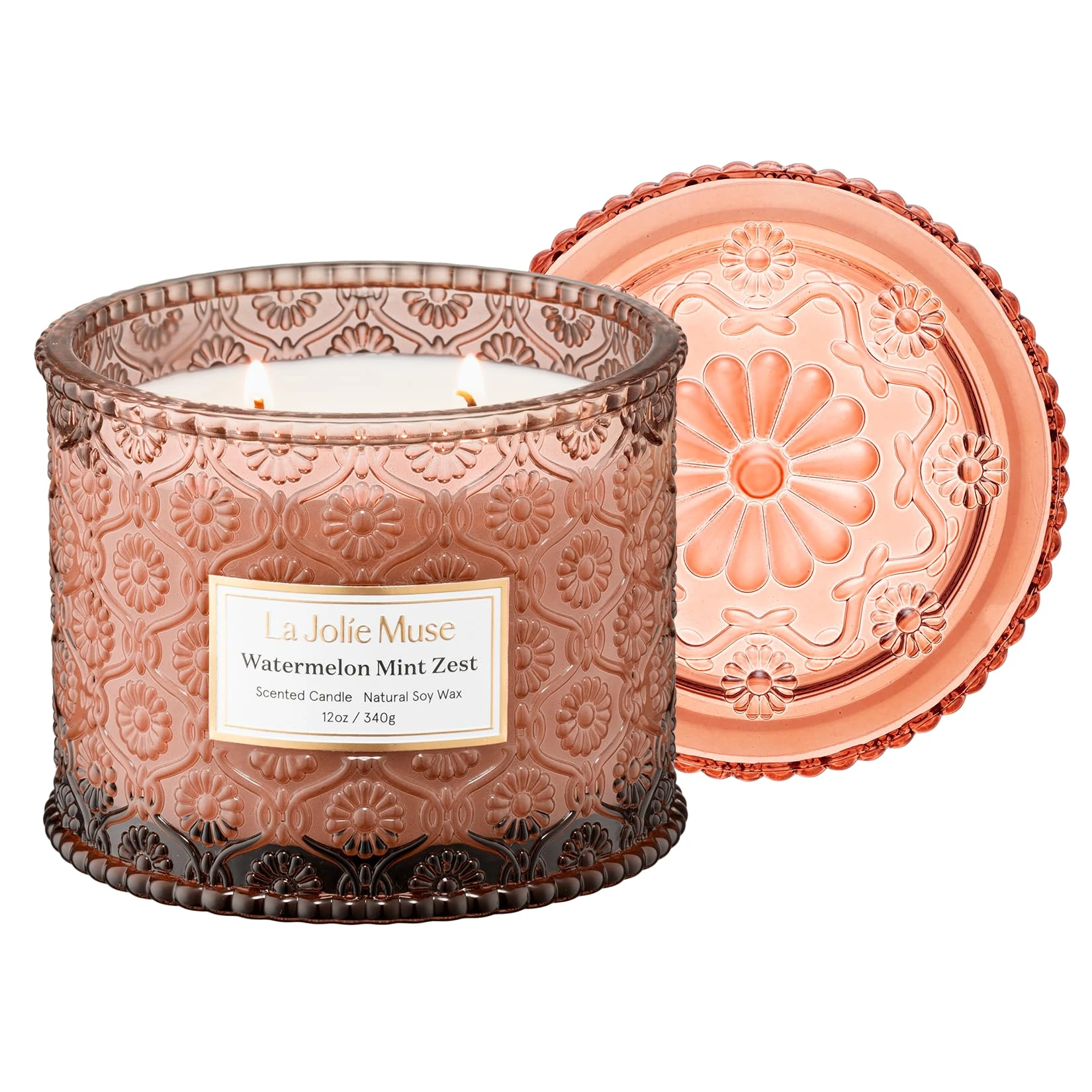 La Jolie Muse Watermelon Mint Zest Scented Candle Gifts for Women, 2 Wicks, Green Candles, Luxury Candles, 12 oz/340g 60 Hour Burn Time, Candles for Home Scented