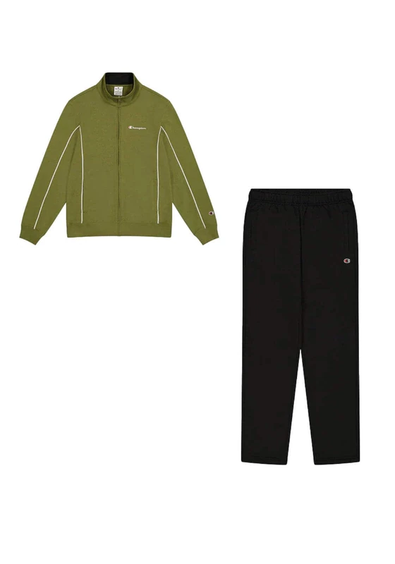 Champion Legacy Script Shop Piping (220289) - Soft Compact Powerblend Fleece High-neck Tracksuit, Olive Green/Black (GNUM/NBK), XL Men FW24, Olive Green/Black (Gnum/Nbk), XL