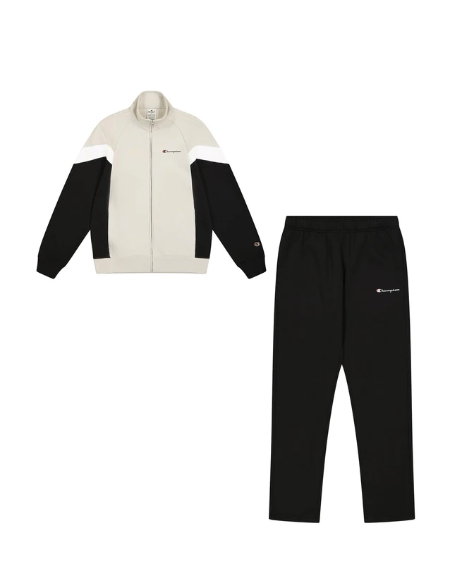 Champion Men's Legacy Script Shop Color Block (220290) -Soft Compact Powerblend Fleece High-Neck Tracksuit, White (ES057), S