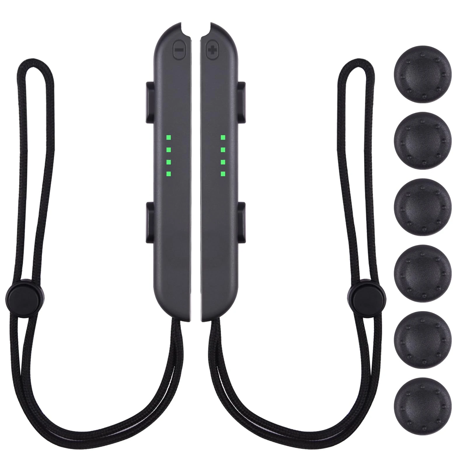 8 Pcs Wrist Strap for Nintendo Switch Joycon with 6 Joystick Thumb Grip Cap Adjustable Elastic Controller Wristband Hand Grip Replacement Accessories for Joy Con Controller Black