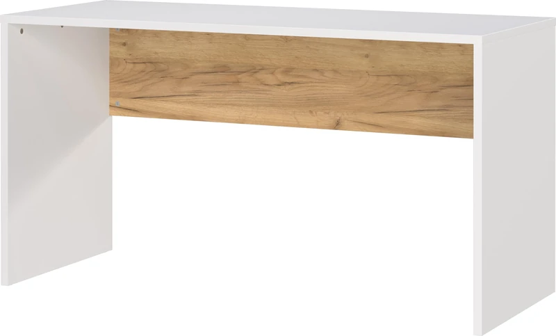 Germania Desk 6000-633 GW-HASSELT, in White/Oak, with knee panel, FSC-certified, 140 x 75 x 60 cm (W x H x D)