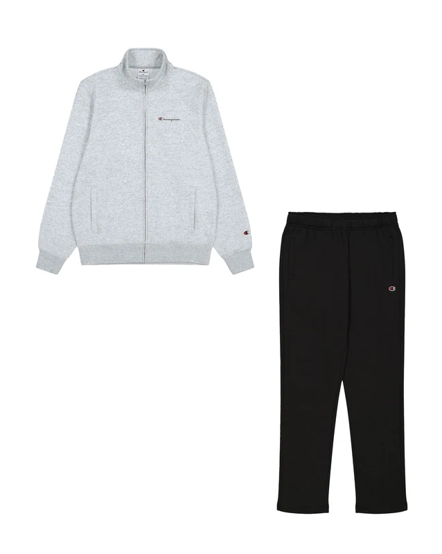 Champion Legacy Script Shop (220288) - Soft Compact Powerblend Fleece High-neck Tracksuit, Melange Grey/Black (NOXM/NBK), S Men FW24, Grey Melange/Black (Noxm/Nbk), S