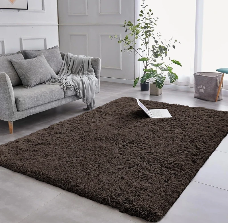 AMEHA Brown Rug 160x230 cm Shaggy Fluffy Soft Non Slip Large Area Rug Living Room Non-Shedding