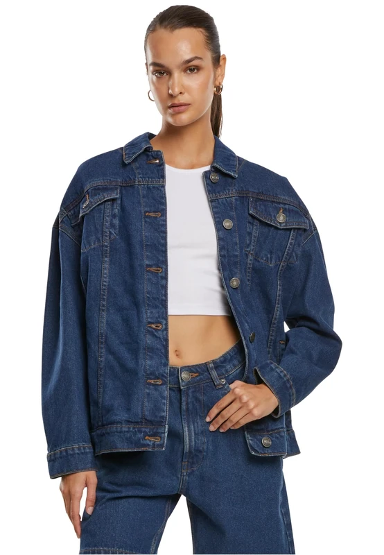 Urban Classics Women's Ladies Oversized 90's Denim Jacket, Mid Indigo Washed, XS