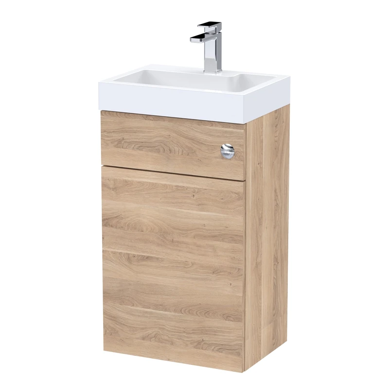 nuie PRC3045CB Athena Modern Bathroom Cloakroom Floor Standing 2 in 1 WC Vanity Unit with Basin, 500mm, Bleached Oak Woodgrain