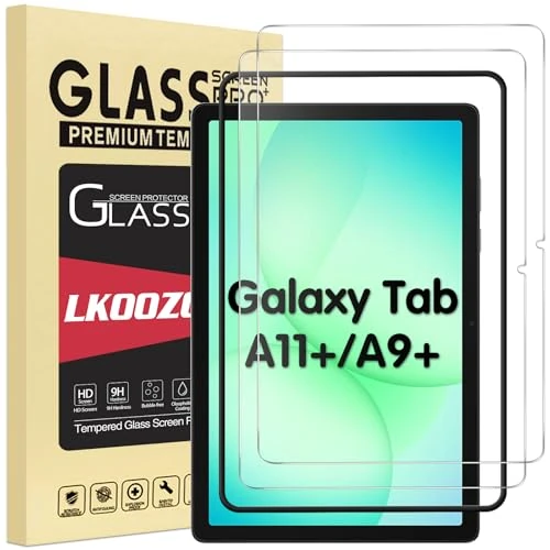 LKOOZO Screen Protector for Samsung Galaxy Tab A11+ / A9+ / 11" (2025/2023), Tempered Glass Film for A11 Plus / A9 Plus with Installation Frame, 2 Pack