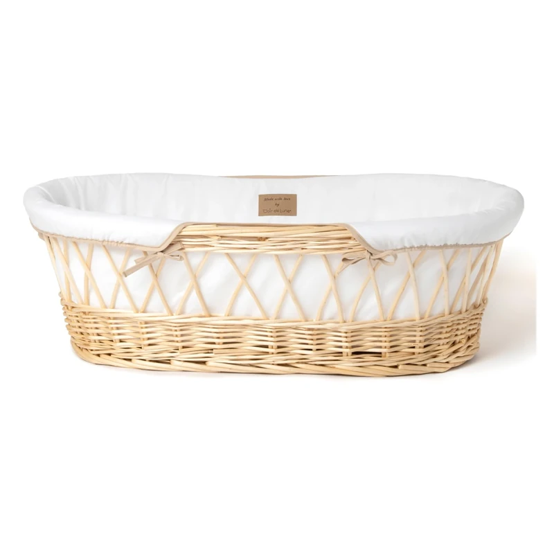 Clair de Lune Organic Natural Wicker Moses Basket 68 x 30cm White