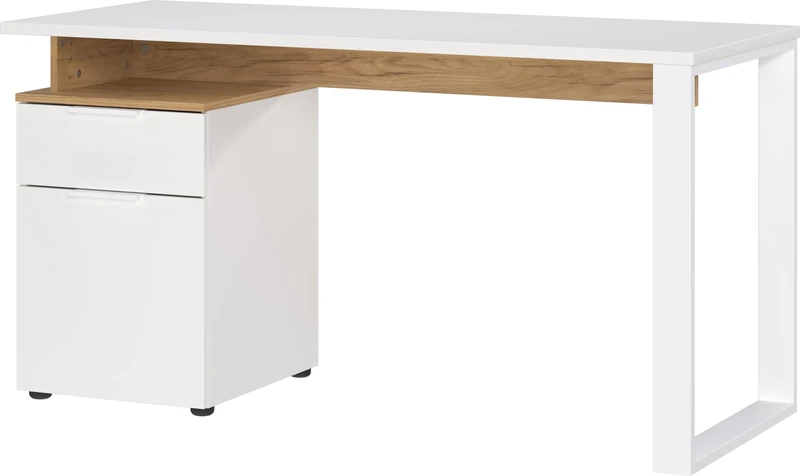 Germania Desk 5999-633 GW-HASSELT, in White/Oak, Mirrored mountable, FSC-certified, 140 x 74 x 61 cm (W x H x D)