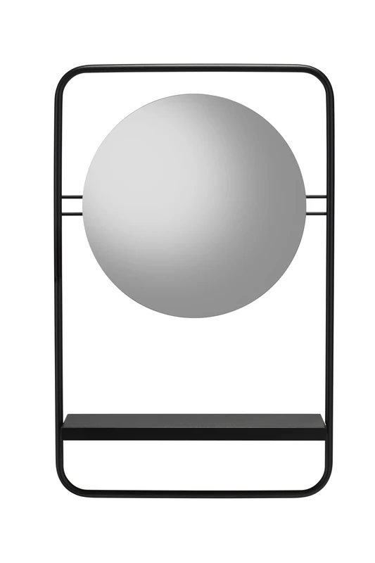Croydex Furzton Round Bathroom Mirror with Shelf, 4mm Mirror Glass, Matt Black Steel Framed Design, Wall Mounted, Contemporary Style