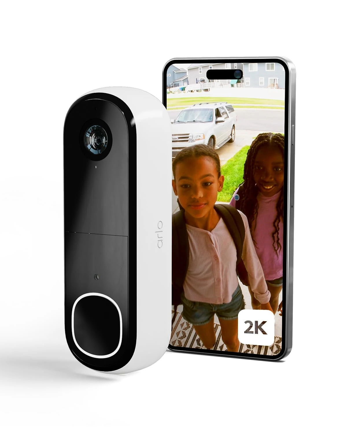 Arlo 2K Doorbell Camera Wireless, Outdoor WiFi Video Doorbell, Motion Sensor, CCTV Camera System, 6 Month Battery Operated Security Camera, Night Vision, Arlo Secure Trial Included, White, UK