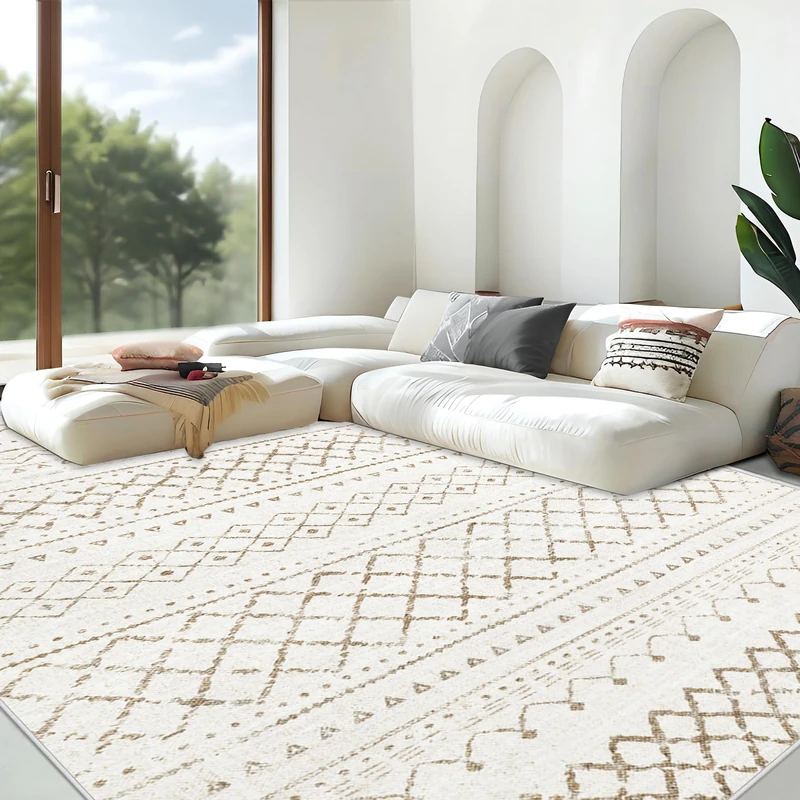 Area Rug Living Room Rugs 8x10 - Large Soft Boho Geometric Rug, Non-Slip Foldable Washable Rugs Non Shedding Morden Indoor Floor Carpet for Living Bedroom Office Dining Room (Brown,8' x 10') - Image 1