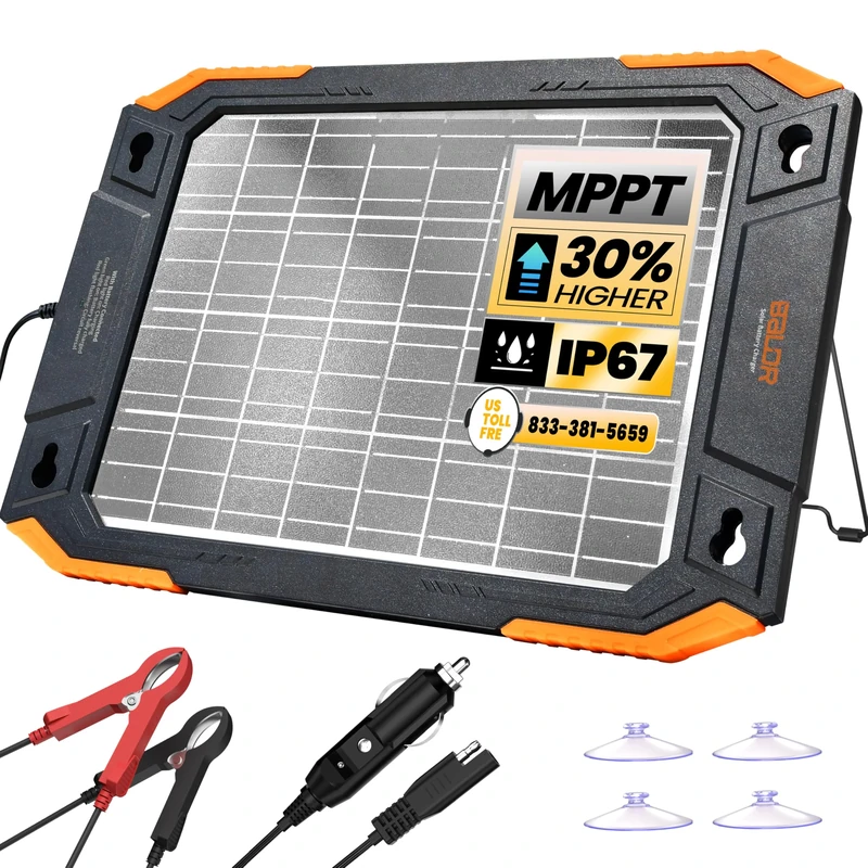 BALDR 13W 12V Solar Powered Battery Charger & Maintainer, Built-in Smart MPPT Charge Controller, Waterproof, (VR1213)