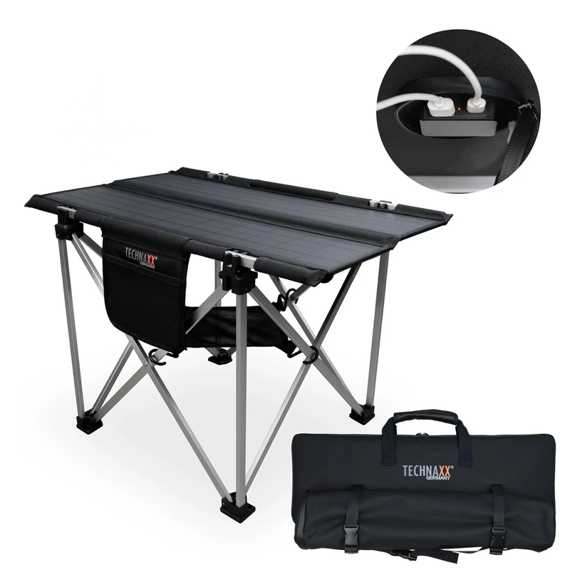 Technaxx 20W Foldable Solar Camping Table TX-251 - Portable Solar Panel Charger with 2xUSB Charging Ports and Compact Design - Ideal for Camping and Outdoors