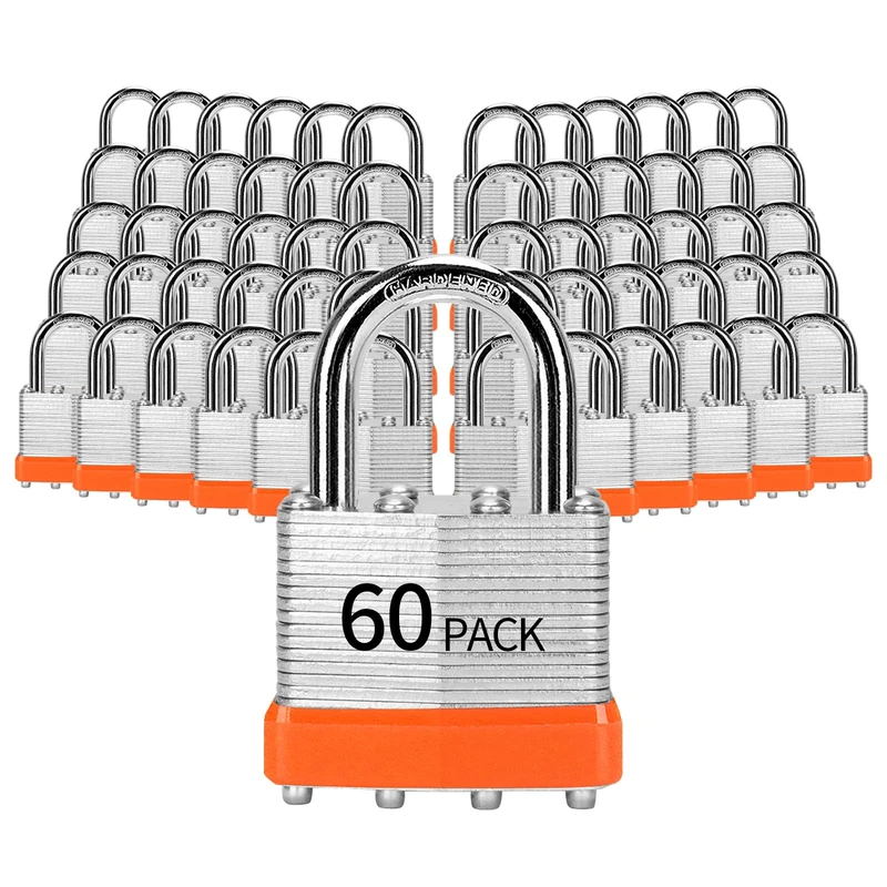HZSY Padlocks Keyed Alike, Pack of 60, Laminated Steel Keyed Lock (1-9/16", 40mm), Padlocks with Same Key, Normal Shackle, for Toolbox, Locker & StorageUnit or More