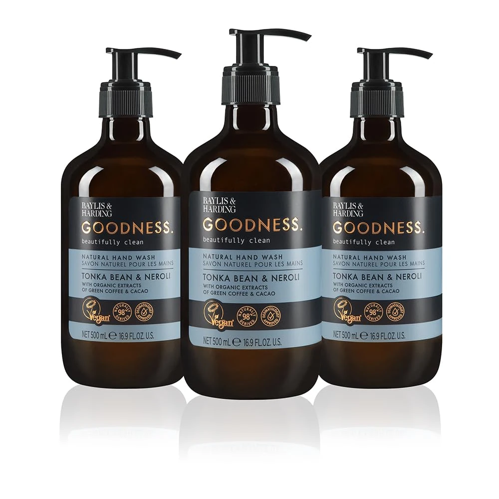 Baylis & Harding Goodness Tonka Bean & Neroli Hand Wash 500 ml (Pack of 3) - Vegan Friendly