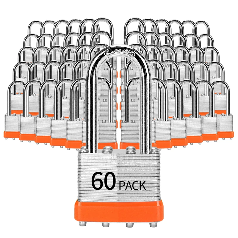 HZSY Padlocks Keyed Alike, Pack of 60, Laminated Steel Keyed Lock (1-9/16", 40mm), Padlocks with Same Key, Long Shackle, for Toolbox, Locker & Storage Unit, and More
