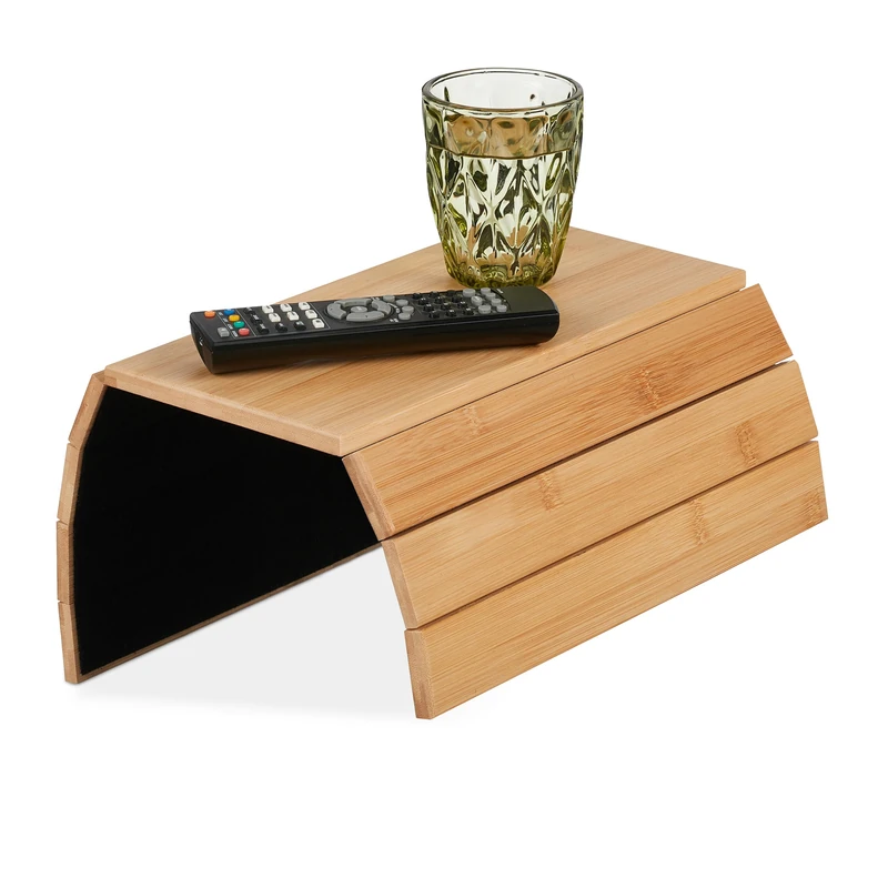 Relaxdays Tray, Sofa Armrest, Bamboo, for Couch and Bed, WXD: 43.5 x 33 cm, Serve Drinks & Snacks, Natural, 1 x 43.5 x 33 cm
