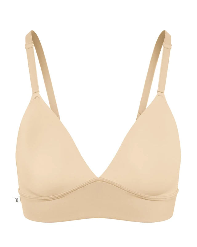 Harper wilde Bliss Triangle Bralette - Ultra-Soft & Lightweight Deep V Bralette with Adjustable Straps, Beige, L