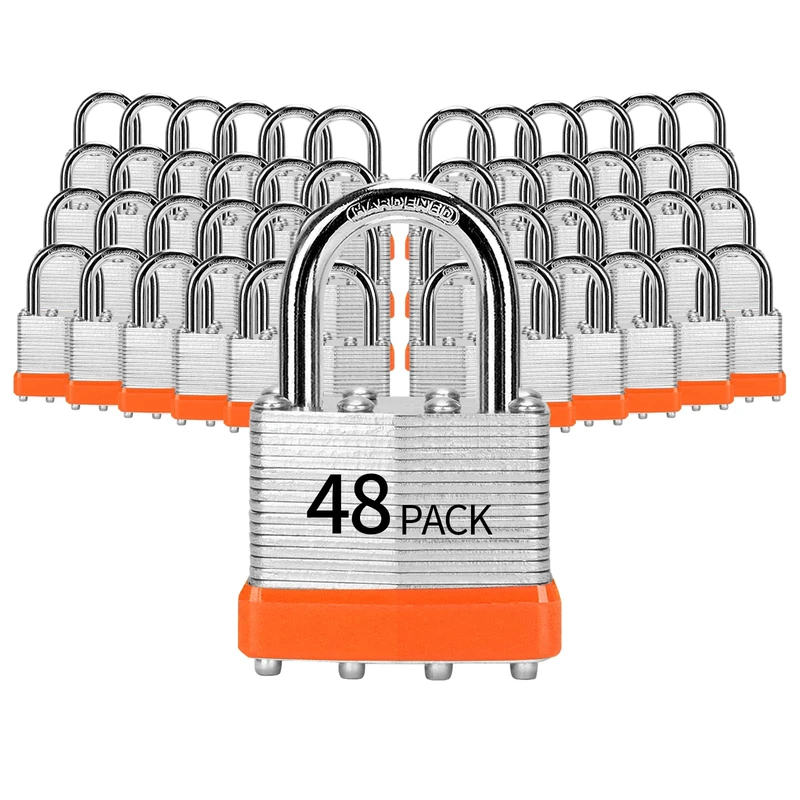 HZSY Padlocks Keyed Alike, Pack of 48, Laminated Steel Keyed Lock (1-9/16", 40mm), Padlocks with Same Key, Normal Sized Hardened Shackle, for Toolbox, Locker & Storage Unit, and More