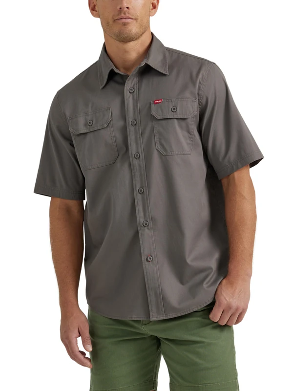 Wrangler Authentics Men's Short Sleeve Classic Woven Shirt, Dark Gull Gray, S